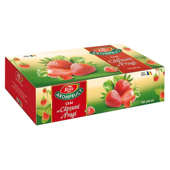 Ceai cu capsune si fragi Aromfruct, 100 plicuri, Fares