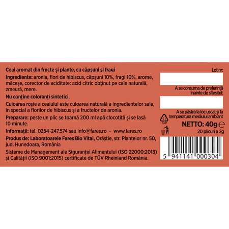 Ceai cu capsune si fragi, 20 plicuri, Fares 718130