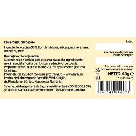Ceai cu 50% coacaze, 20 plicuri, Fares 722543