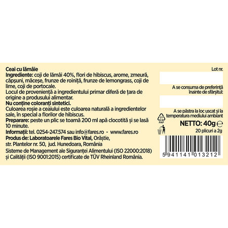 Ceai cu lamaie 40%, 20 plicuri, Fares 722274
