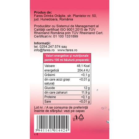 Sirop cu zmeura, 700 ml, Fares 722650