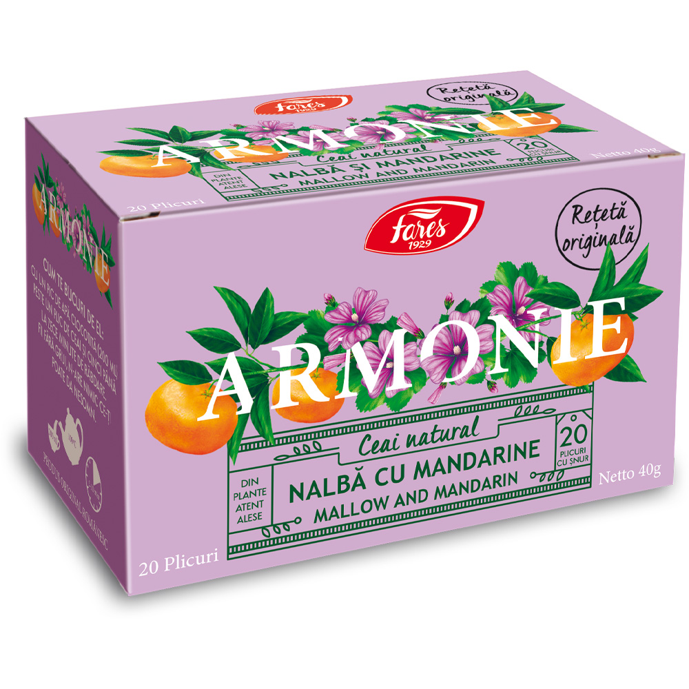 Ceai cu nalba si mandarine Armonie, 20 plicuri, Fares