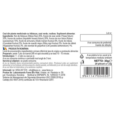 Ceai antioxidant, 20 plicuri, Fares 720734