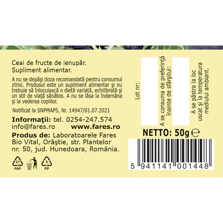 Ceai cu fructe de ienupar, 50 g, Fares 718574