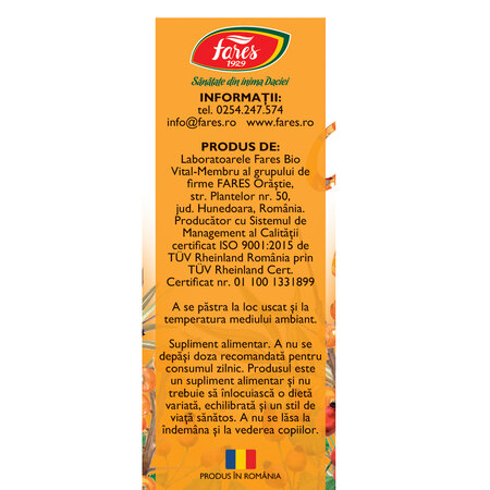 Vitamina C 200 mg cu Macese si Catina, 60 comprimate masticabile, Fares 722607