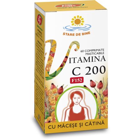 Vitamina C 200 mg cu Macese si Catina, 60 comprimate masticabile, Fares