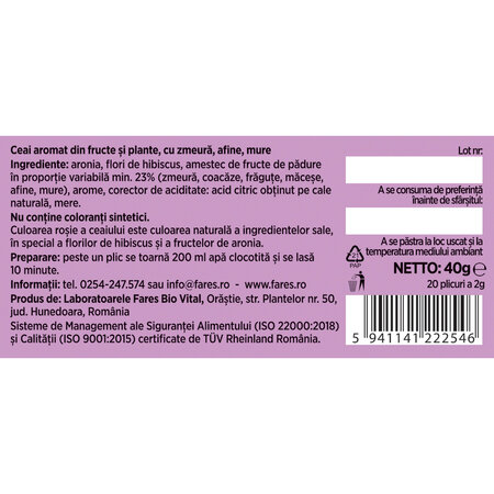 Ceai cu fructe de padure Aromfruct, 20 plicuri, Fares 723179