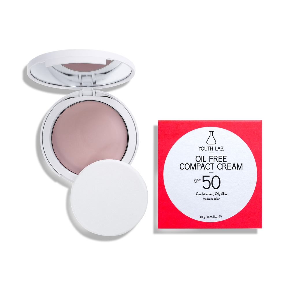 Fond de ten compact cu SPF 50 pentru ten gras, 10 g, Nuanta Medium, Youth Lab