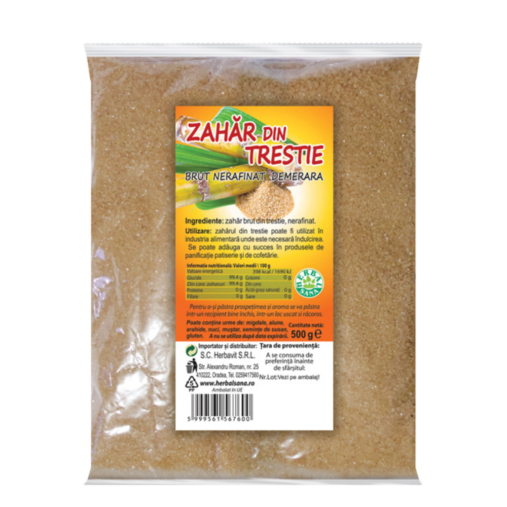 Zahar din trestie brut nerafinat, 500 g, Herbal Sana