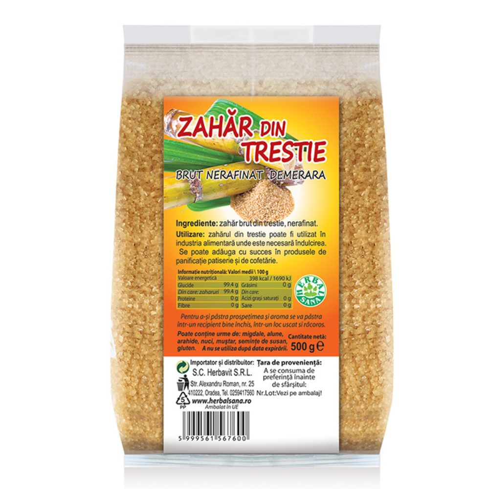 Zahar din trestie brut nerafinat, 500 g, Herbal Sana