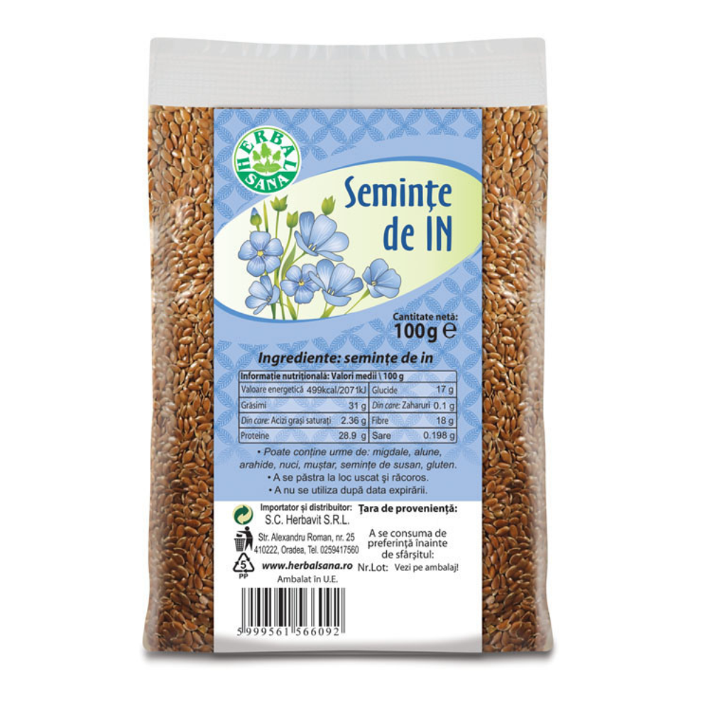 Seminte de in, 100 g, Herbal Sana