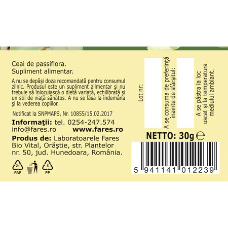 Ceai Passiflora, 30 g, Fares 722110