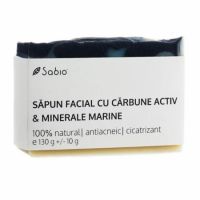 Sapun solid facial cu carbune activ si minerale marine, 130g, Sabio