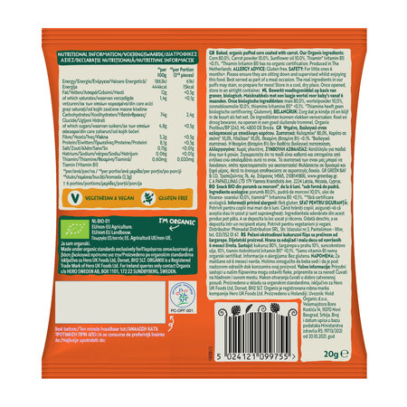 Snack Bio din  Porumb Dulce cu Morcovi, 6 luni+, 20 g, Organix 821671
