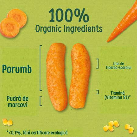 Snack Bio din  Porumb Dulce cu Morcovi, 6 luni+, 20 g, Organix 821673