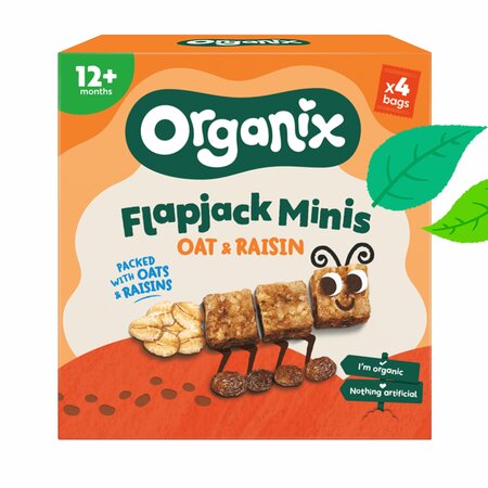 Cubulete ecologice moi din ovaz integral si stafide Flapjack, +12 luni, 12 luni+, 4x12g, Organix 822966