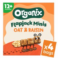 Cubulete ecologice moi din ovaz integral si stafide Flapjack, +12 luni, 12 luni+, 4x12g, Organix