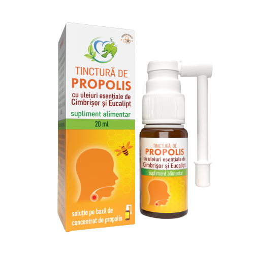 Tinctura de propolis cu cimbrisor si eucalipt, 20 ml, Justin Pharma