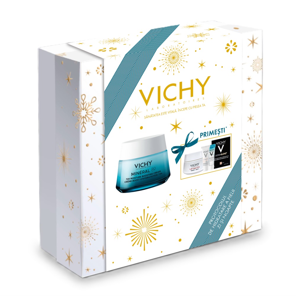 Pachet XMas Crema intens hidratanta 72h pentru toate tipurile de ten Mineral 89, 50 ml, Vichy