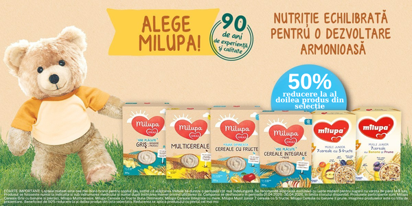 Promotie cu 50% reducere la al doilea produs Milupa