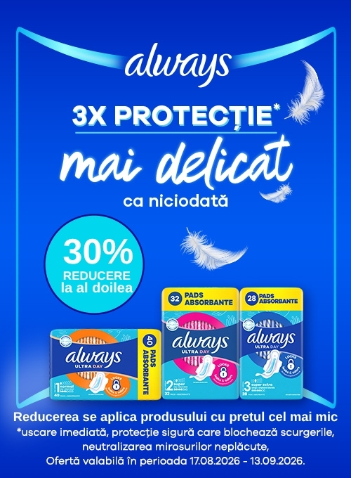 Back to School cu 30% la al doilea produs Always