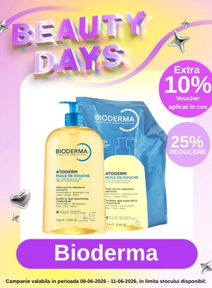 Beauty Days cu extra 10% voucher valoric aplicat in cos la Bioderma