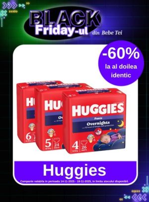 Black Friday cu 60% reducere la al doilea produs identic Huggies