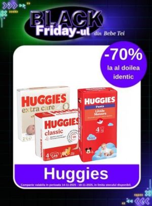 Black Friday cu 70% reducere la al doilea produs identic Huggies