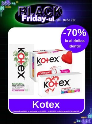 Black Friday cu 70% reducere la al doilea produs identic Kotex