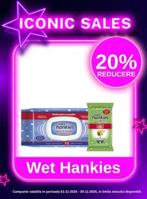 Iconic Sales cu reducere 20% la Wet Hankies