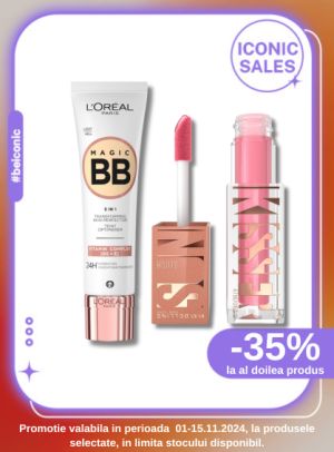 Iconic Sales cu reducere 35% la al doilea produs la Loreal Paris si Maybelline