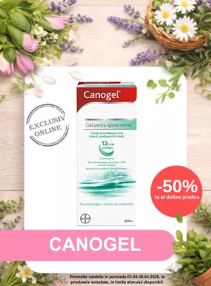 Promotie 1+50% reducere la al doilea produs Bayer Canogel Gel pentru igiena intima