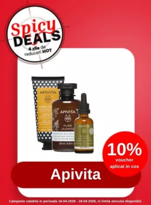 Promotie cu 10% voucher aplicat in cos la Apivita - Spicy Deals