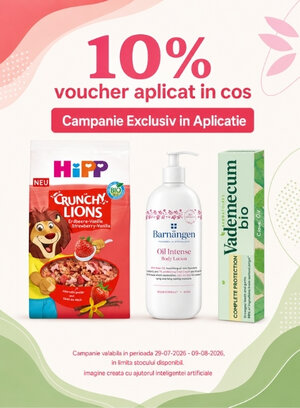 Promotie cu 10% voucher aplicat in cos la Hipp, Vademecum si Bernangen Exclusiv in Aplicatie