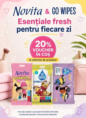Promotie cu 20%bvooucher aplicat in cos la GoWipes si Novita