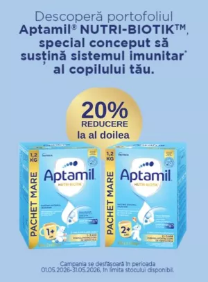 Promotie cu 20% reducere la al doilea produs Aptamil