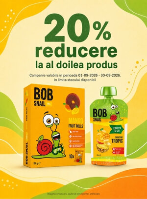 Promotie cu 20% reducere la al doilea produs Bob Snail
