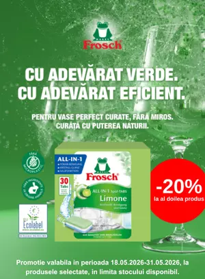 Promotie cu 20% reducere la al doilea produs Frosch