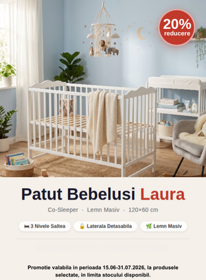 Promotie cu 20% reducere la E-Kids Patut din lemn masiv Laura