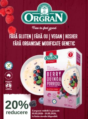 Promotie cu 20% reducere la Orgran Terci cu Quinoa si Fructe de padure