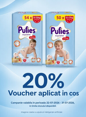 Promotie cu 20% voucher aplicat in cos la Pufies