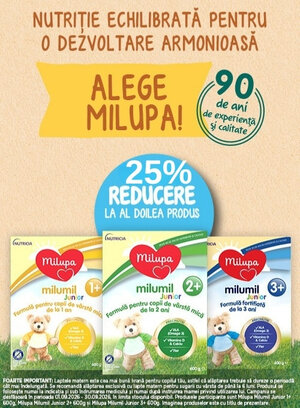 Promotie cu 25% reducere la al doilea produs Milumil