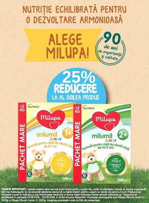 Promotie cu 25% reducere la al doilea produs Milupa