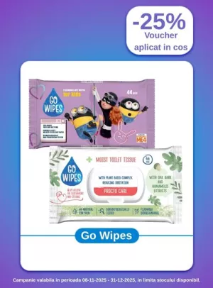 Promotie cu 25% Voucher aplicat in cos la Go Wipes