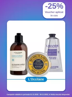 Promotie cu 25% Voucher aplicat in cos la L'Occitane