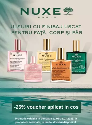 Promotie cu 25% voucher aplicat in cos la Nuxe