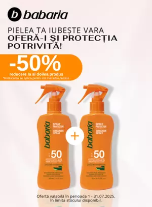 Promotie cu 50% reducere la al doilea produs Babaria
