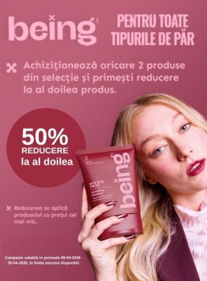 Promotie cu 50% reducere la al doilea produs Being