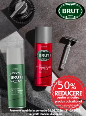 Promotie cu 50% reducere la al doilea produs Brut