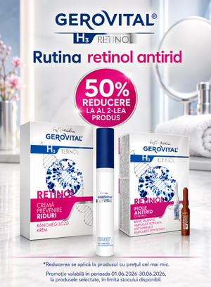 Promotie cu 50% reducere la al doilea produs Gerovital H3 Retinol